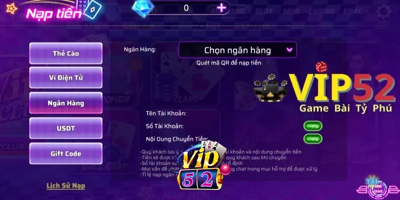 Nạp tiền để bắt đầu quá trình đặt cược